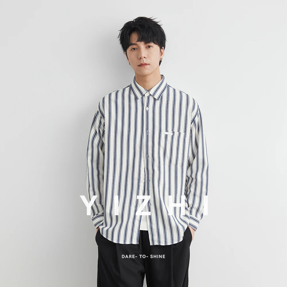 Men's Long Sleeve Striped Shirt 2025 Autumn New Japanese Fashion Youth All-match Casual Shirt Coat Jacket Men's Clothing