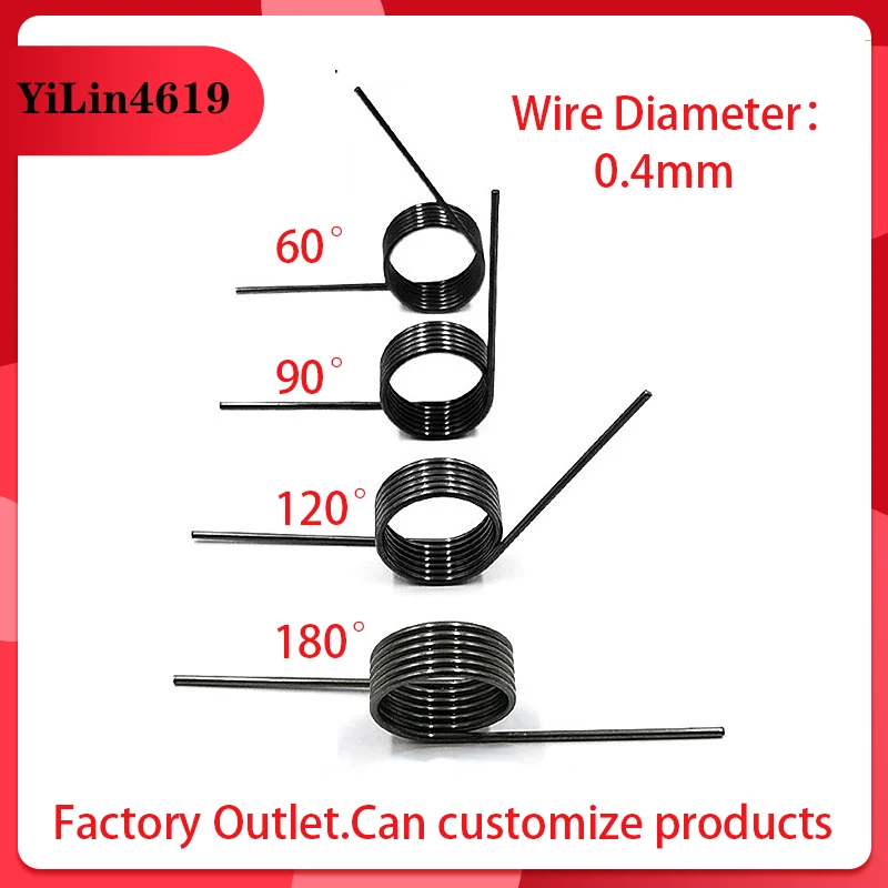 65Mn Steel Spiral V-shaped Torsion Spring Hair Clip SpringSteel Wire Diameter 0.4mm Angle 60 90 120 180 Degrees10 Pieces