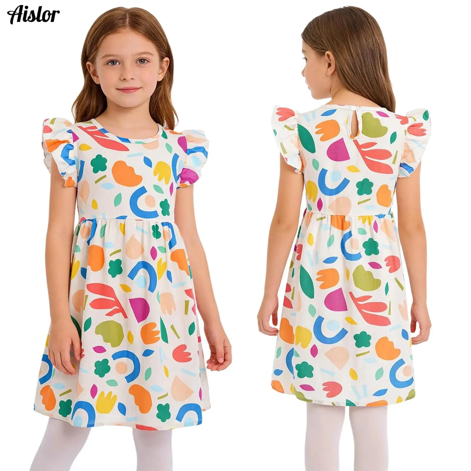 

Floral Summer Dress for 3-18 Years Girls Sleeveless Ruffle Sleeves Floral Print Baby Toddler Daily Birthday Beach Cute Clothes