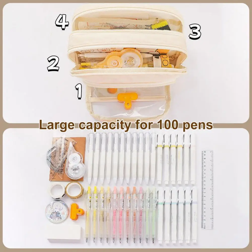 Pen Storage Pouch Window Pencil Bag Multi-pocket Window Pencil Case Capacity Stationery Organizer for Students Boys for School