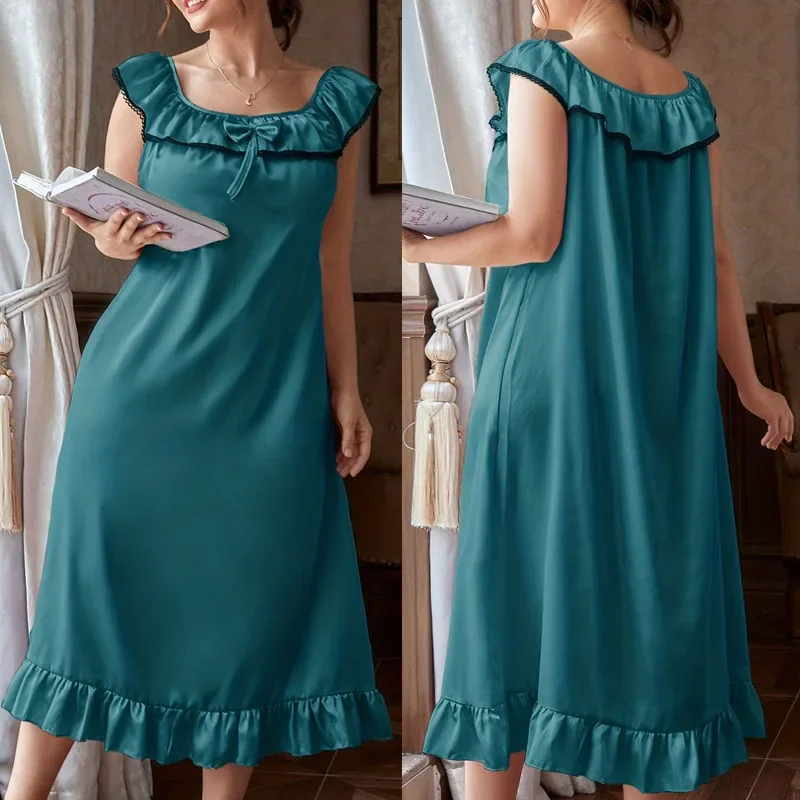 

Сексуальная ночная рубашка с рюшами и воротником, атласный домашний халат, одежда для сна большого размера, розовая ночная рубашка, одежда для дома, длинная домашняя одежда 3XL, 4XL, 5XL