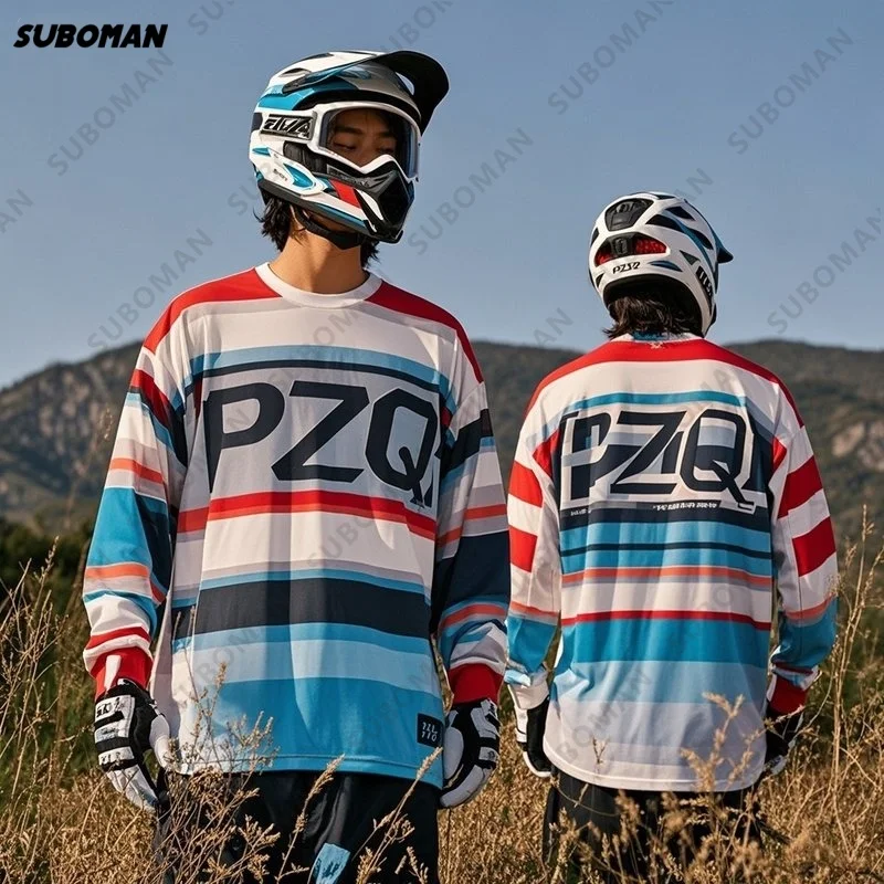 

2025 Brand PZQ Men Long Sleeve Comfortable Mesh Off road Motorcycle Mountain Endurance Bicycle Clothing Bicycle downhill T-shirt