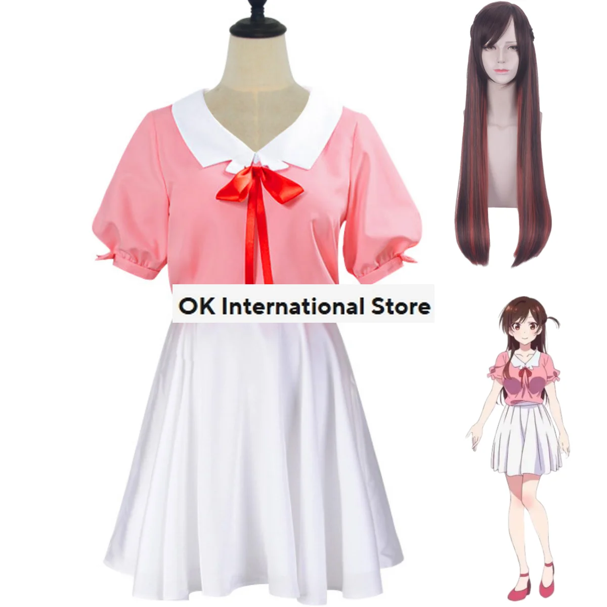 Anime Rent A Girlfriend Mizuhara Chizuru Cosplay Costume Ichinose Wig Skirt Princess Skirt Woman Kawaii Daily Leisure Party Suit