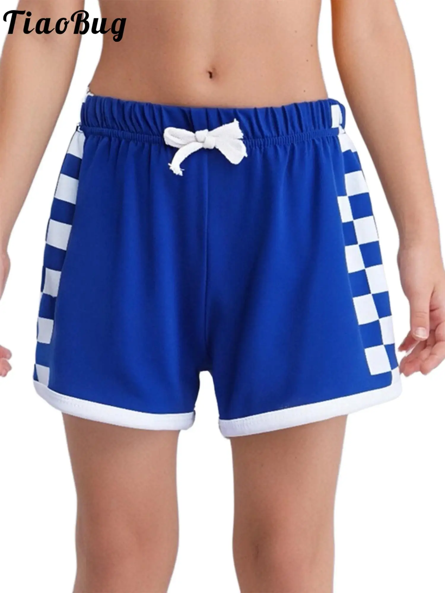 Children Girls Athletic Shorts Bow Elastic Waistband Plaid Short Pants Dance Gymnastics Yoga Workout Fitness Running Sportswear