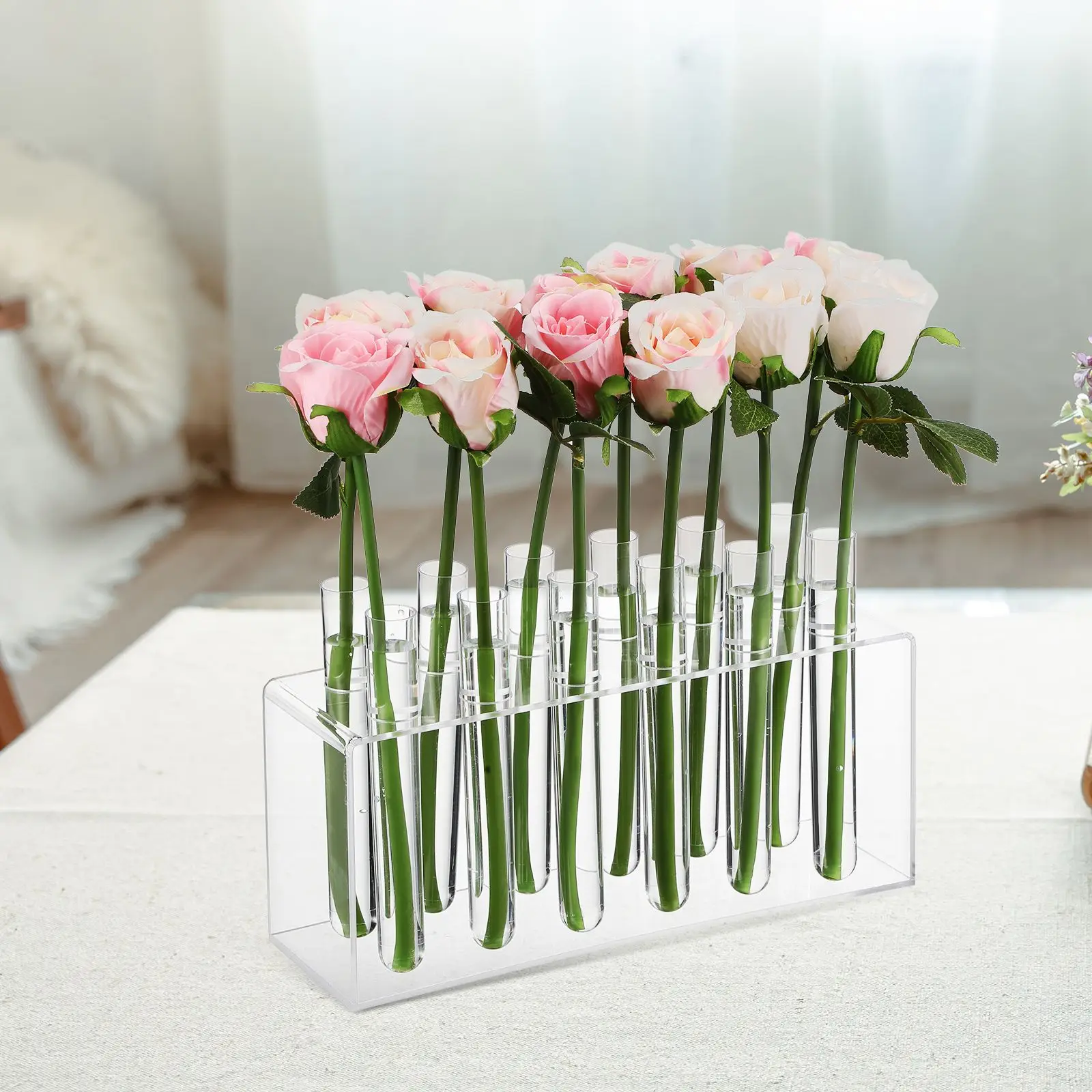 12 Pcs Acrylic Flower Vase Kit 26CMx8CMx10CM Transparent Elegant Floral Tubes With Rack Stable Support Multi Functional