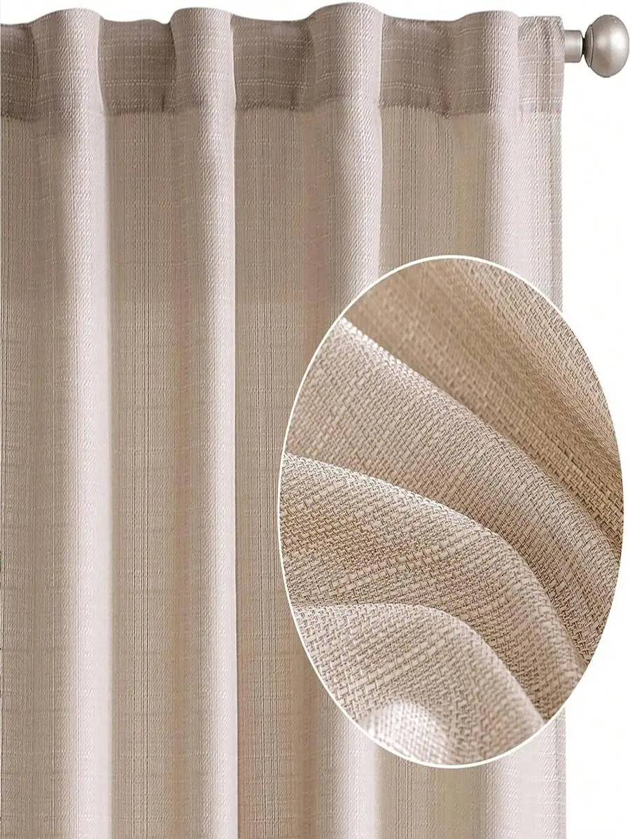 1pc Minimalist Linen Curtain, Suitable For Bedroom, Summer Light Filtering & UV Protection Dense Woven Sheer Curtain, Suitable