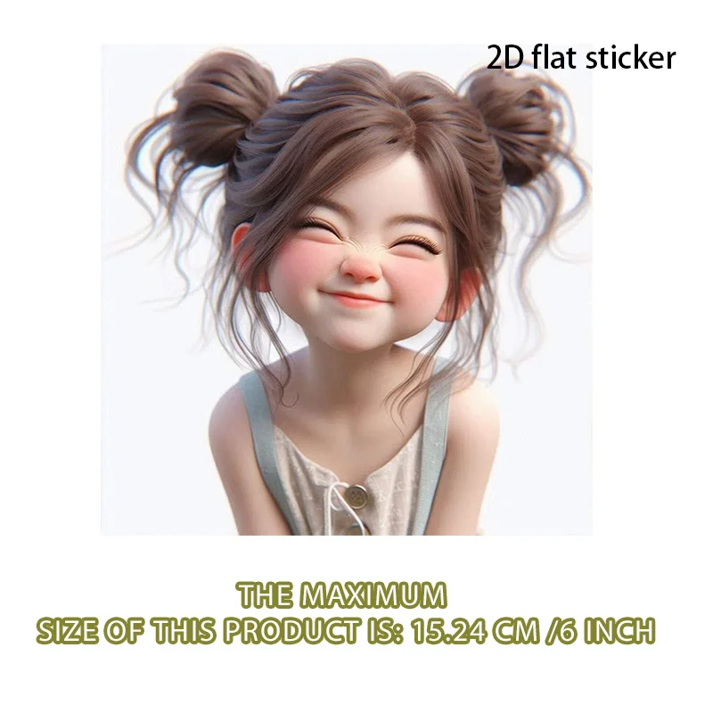 1Pc Cute Double Messy Buns Smiling Girl Vinyl Sticker For Car Motorcycle Laptop Water Bottle Phone Cup Wall Decor