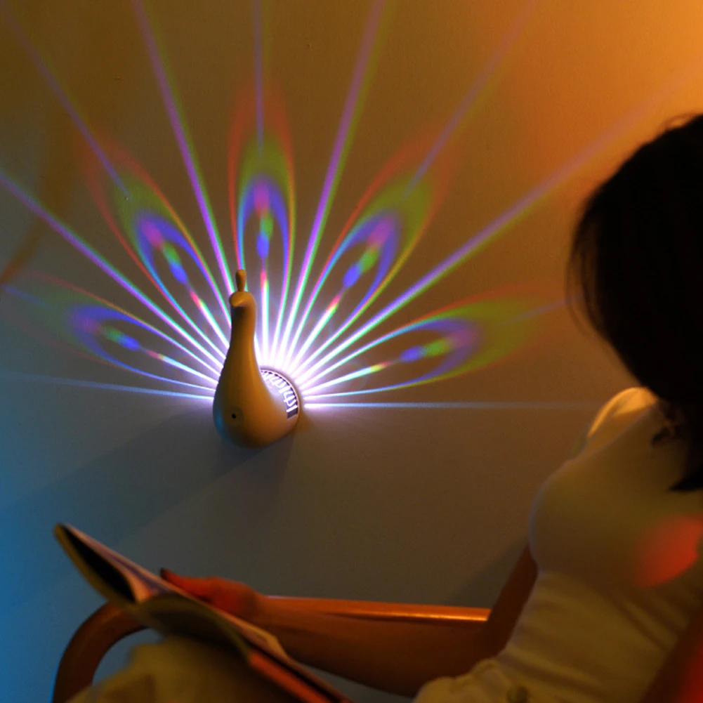 LED Peacock Projection Lamp Remote Control Night Light Bedside Colorful Atmosphere Light Wall-mounted Bedside Lamp for Home