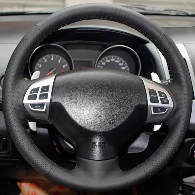 Hand Sew Black Genuine Leather Car Steering Wheel Cover For Mitsubishi Lancer EX 10 Lancer X Outlander ASX Colt Pajero Sport