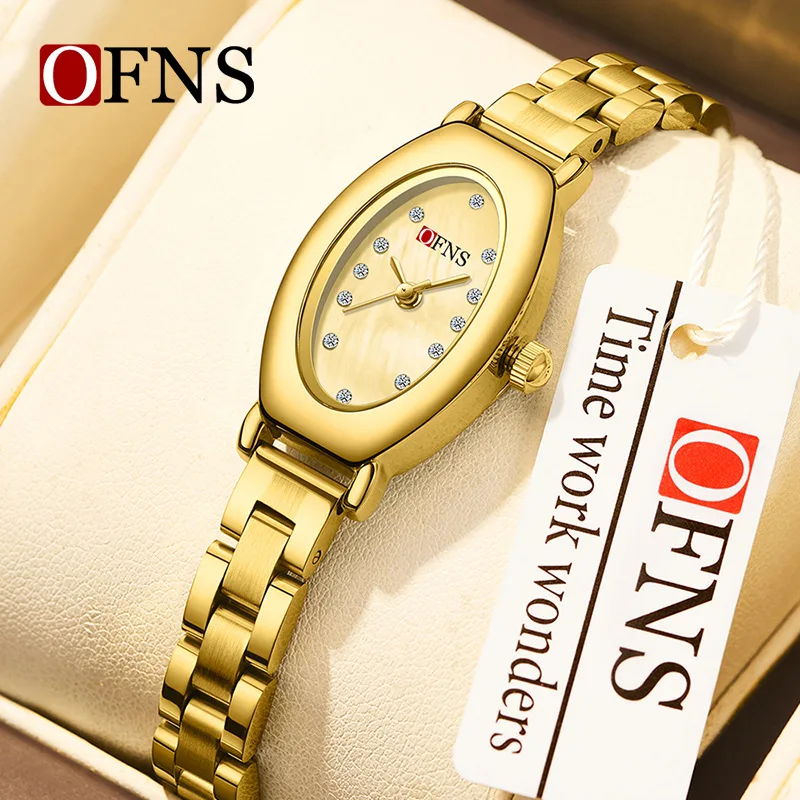 นาฬิกาควอตซ์ผู้หญิง OFNS 2025 สไตล์หรูหราเบาๆ สำหรับนักธุรกิจ ดีไซน์เรียบง่าย สบายๆ หน้าปัดหลากสี กันน้ำ 3ATM