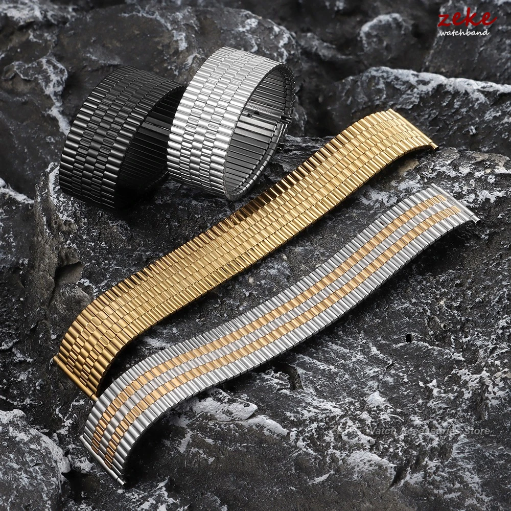 12mm 14mm 16mm 18mm 20mm 22mm Stainless Steel Elastic Watch Bracelet Metal Stretch Watch Band Gold Universal Strap for Men Women
