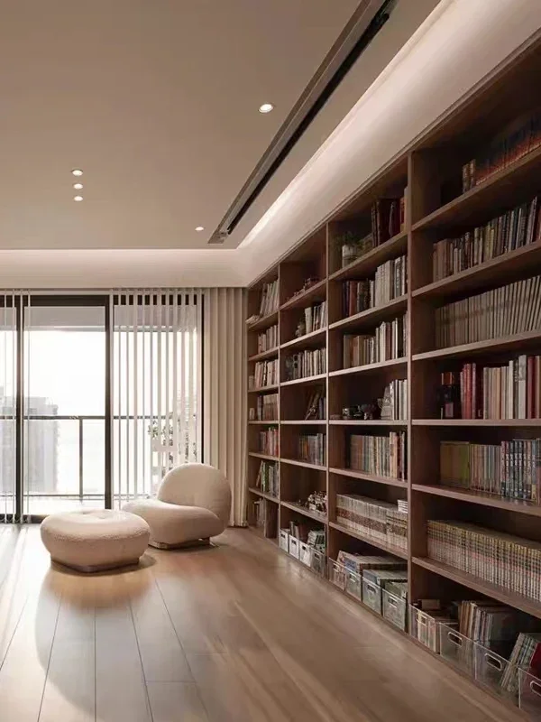 Pure solid wood full wall floor-to-ceiling bookcase slide integrated, with book wall combination black walnut bookcase bookshelf