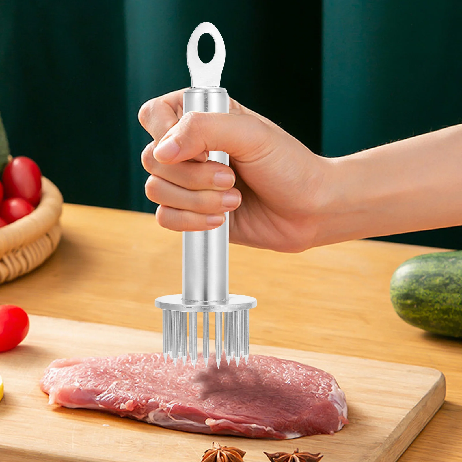 

1pc Meat Inserter Stainless Steel Needle For Pork Beef Lamb Roasting Kitchen Gadget Efficient Even Insertion Cooking Tool