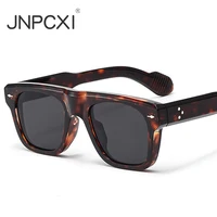 JNPCXI, nuevas gafas de sol cuadradas de moda Popular Ins para mujer, gafas de sol Retro transparentes con lentes oceánicos UV400, gafas de sol Punk con remaches de leopardo para hombres