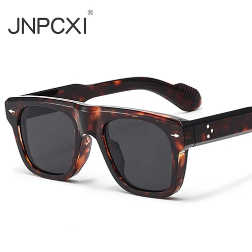 Imagen 1 del producto JNPCXI, nuevas gafas de sol cuadradas de moda Popular Ins para mujer, gafas de sol Retro transparentes con lentes oceánicos UV400, gafas de sol Punk con remaches de leopardo para hombres