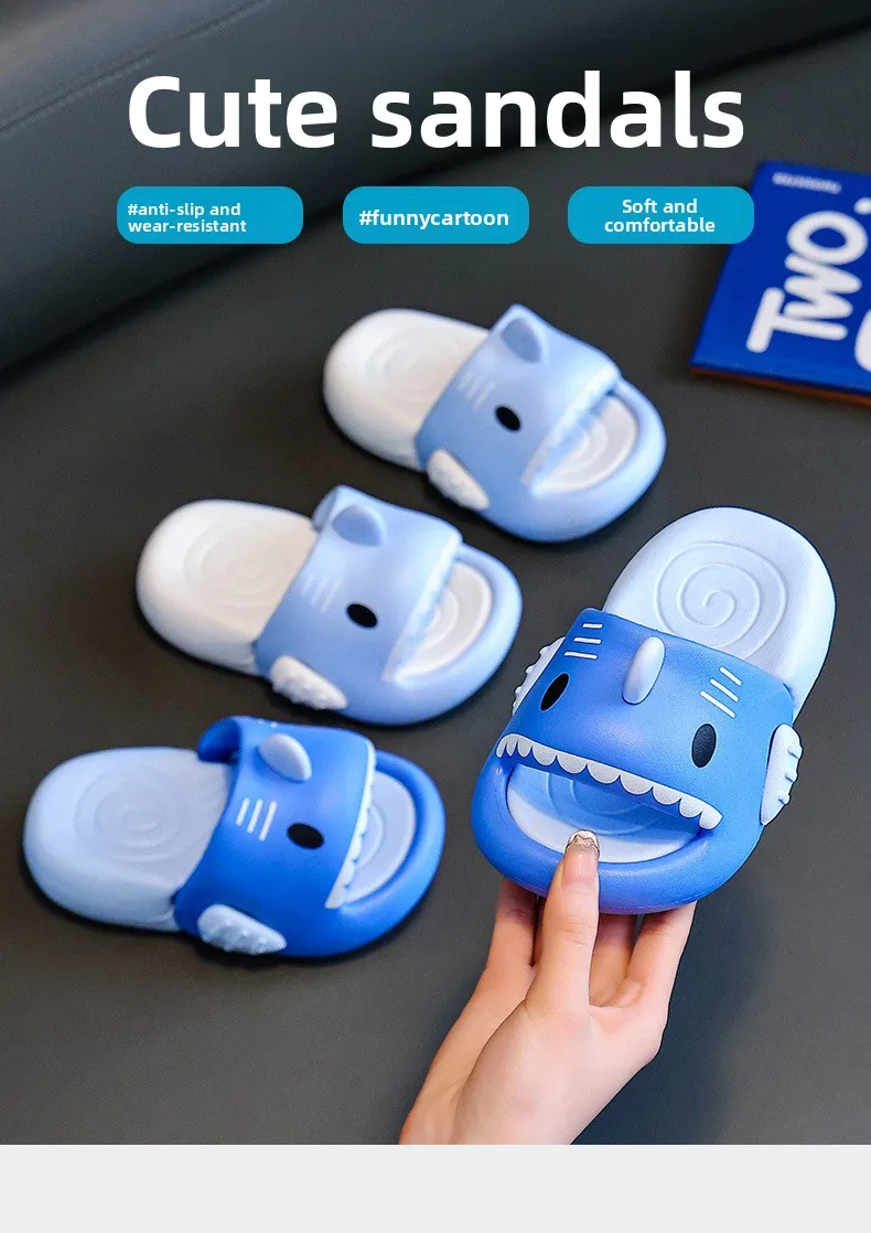 2026 Sommer Neue Hai-Kinder-Sandalen für Jungen, rutschfeste weiche Sohle, niedliche Cartoon-Mädchen-Hausschuhe – Detail 3
