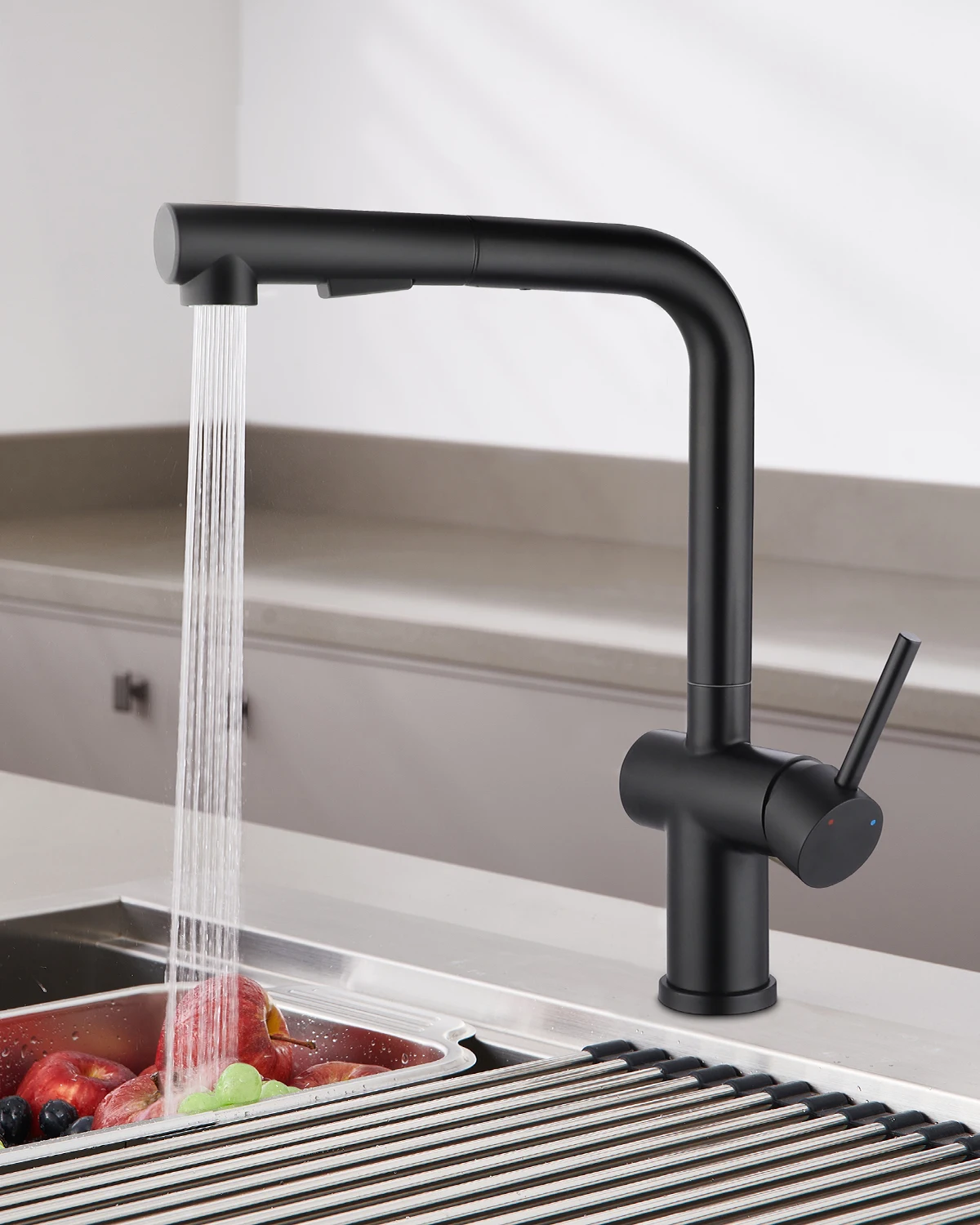 Oeegoo Low Pressure Kitchen Tap, Black, Extendible Kitchen Tap, 3 Connections, Stainless Steel Kitchen Tap,