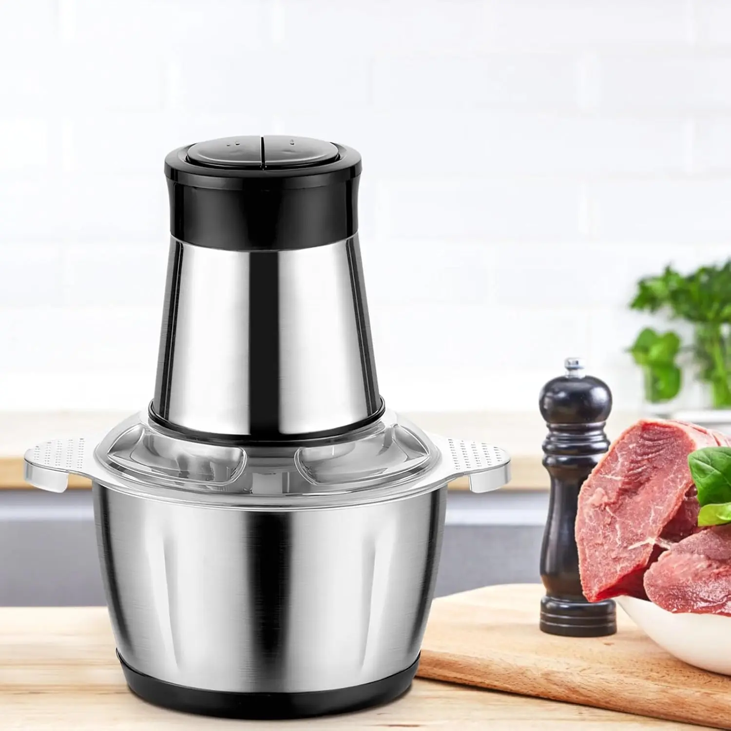 Tritacarne elettrico da 2 litri, in acciaio inossidabile 304, tritatutto multifunzione per alimenti, affettatrice e tritatutto per verdure, robot da cucina per alimenti per bambini.
