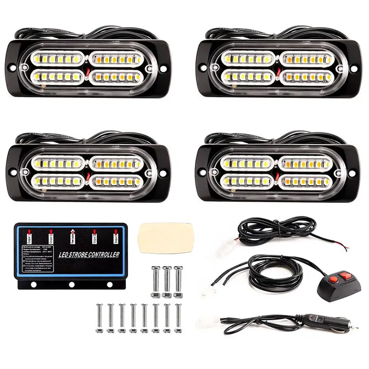 LAIKESI 4-Unit Synchronous LED Emergency Flashing Light Kit - Ultra Thin Surface Installation for Trucks, Cars, and Vehicles