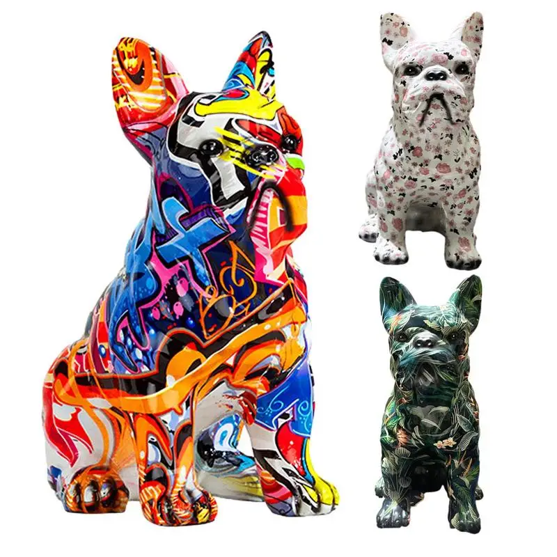 

Colorful Dog Statue French Bulldog Resin Sculpture Figurine Statue Nordic Home Living Room Decoration Kawaii Room Decoration