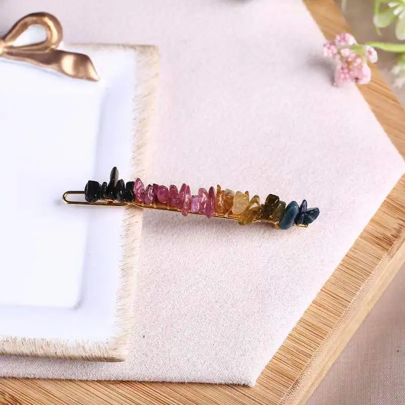 Geometric Hair Barrettes Natural Cystal Hairpin Beaded Amethysts Pink Quartz Stone Headdress Hair Accessories Hairgrip