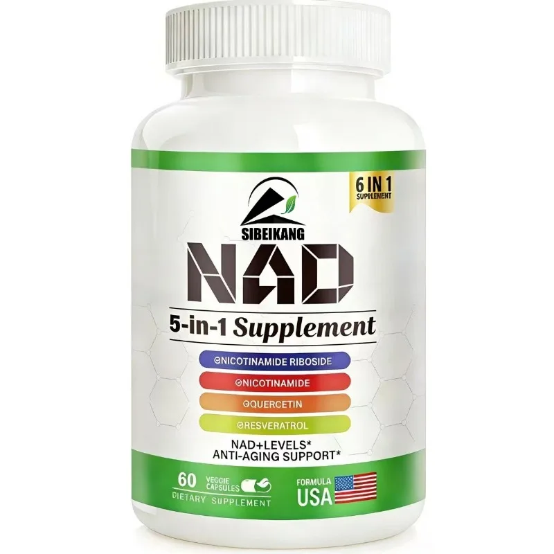 NAD capsules contain niacinamide (vitamin B3), quercetin, and trans resveratrol - skin cell anti-aging and energy health support
