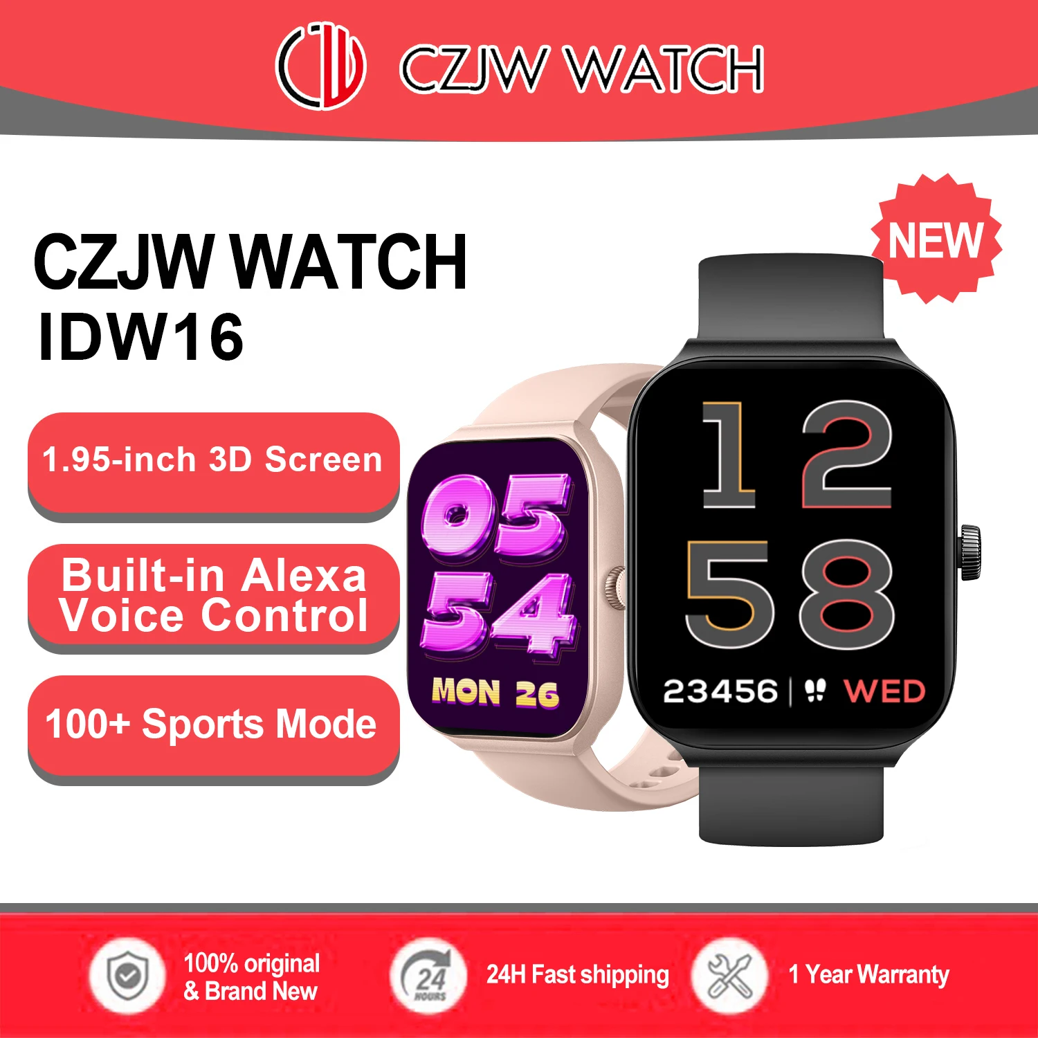 New ZZYSMART IDW16 1.95 inch Build-in Alexa Smart Watches For Men Women Bluetooth Call 5ATM Waterproof Heart Rate Smartwatch