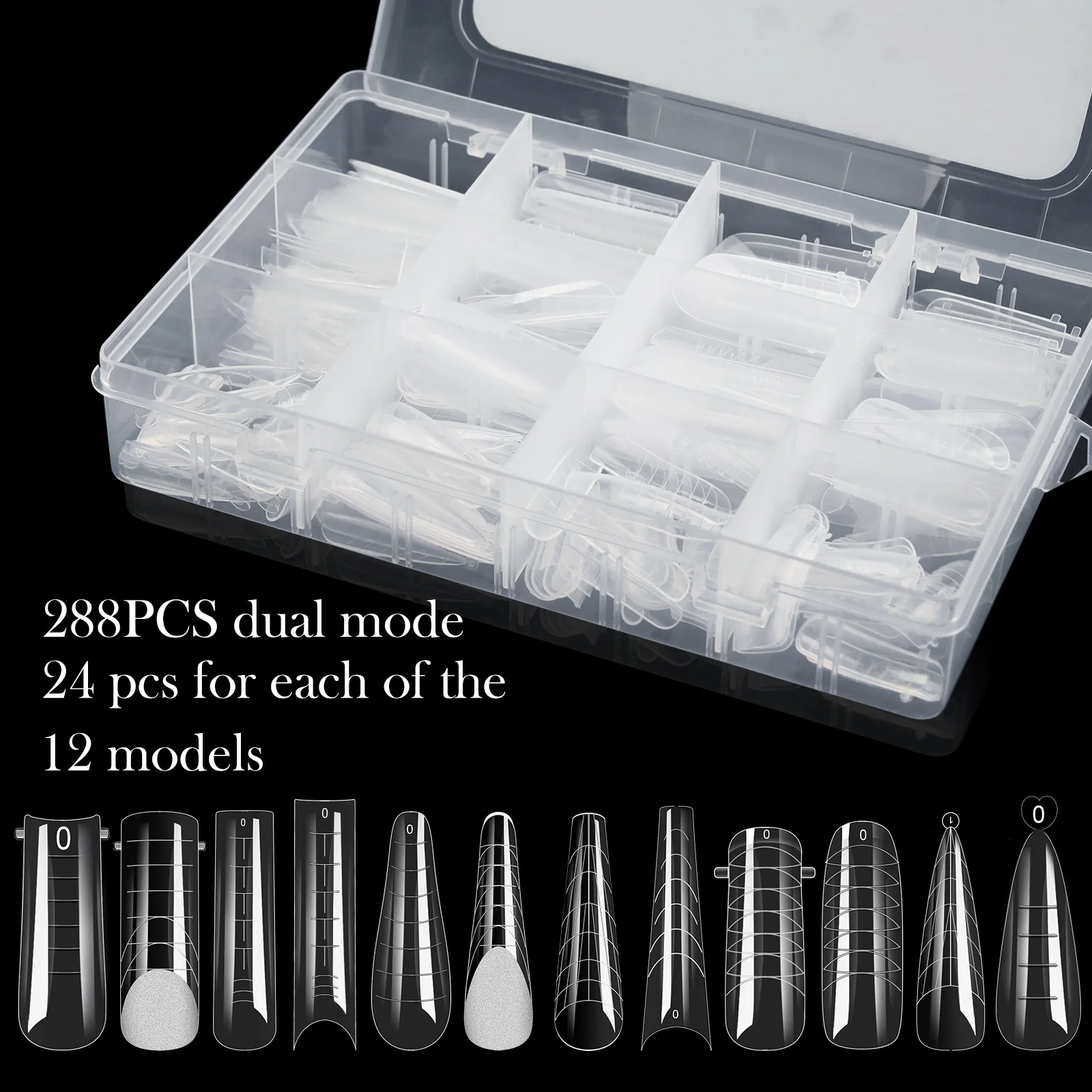 Nail Accessories 12 Mixed Acrylic Extension Fake Nail Easy Release Gel Polishing Mold Full Coverage Pressed on The Nail