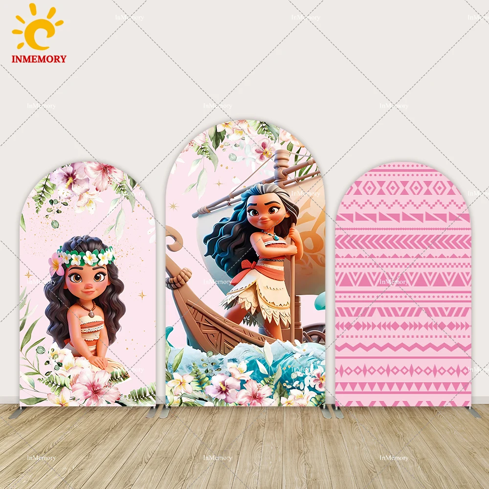 Disney rosa moana tema arco pano de fundo para meninas decoração de aniversário flores oceano vaiana chá de bebê fundo de parede arqueada