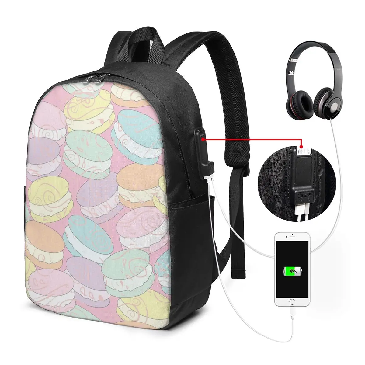 Colorful Macaron Donuts Backpack Travel Notebook Bag Computer College Student School Bag Laptop Shoulder Bags for Men Women
