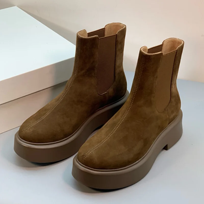 

Jenny&Dave Women's Ankle Boots British Chelsea Heightened Thick-soled Shoes Cowhide Winter Boots Fashion Girls