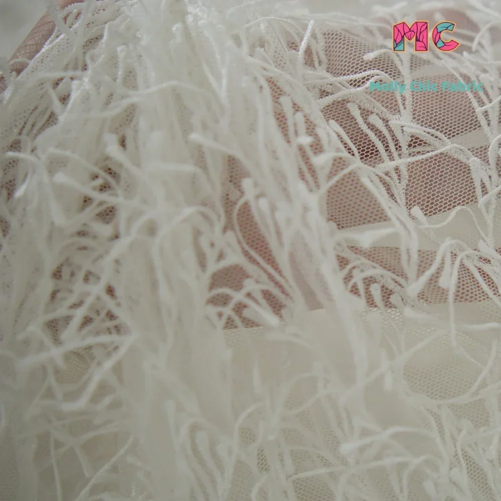 

New White Tassel Soft Mesh Fabric Sewing Wedding Dress Evening Gown Half Skirt Decoration Dress Diy Fabrics For Sewing