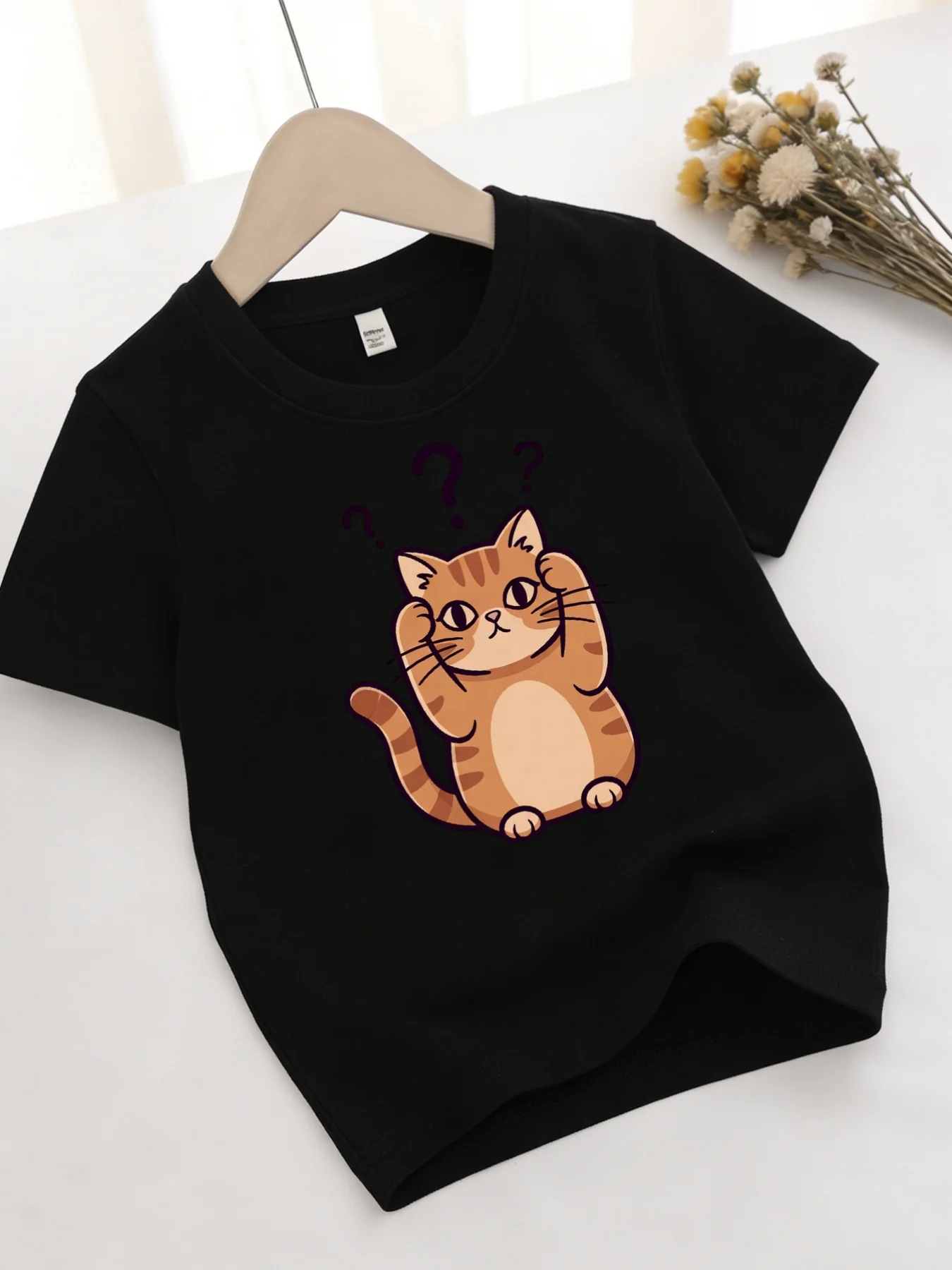 Adorable Thinking Ginger Cat Lovely Pet Cartoon Print Kids T Shirt Boys Girls Family Matching Summer Crew Neck Casual Tee