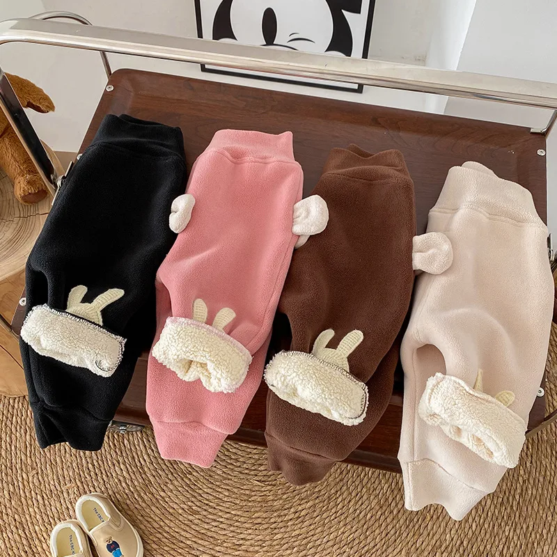 Autumn Winter Newborn Girls Pants Cotton Plus Velvet Cartoon Rabbit Baby Girls Trousers Thickened Warm Toddler Girls Pants