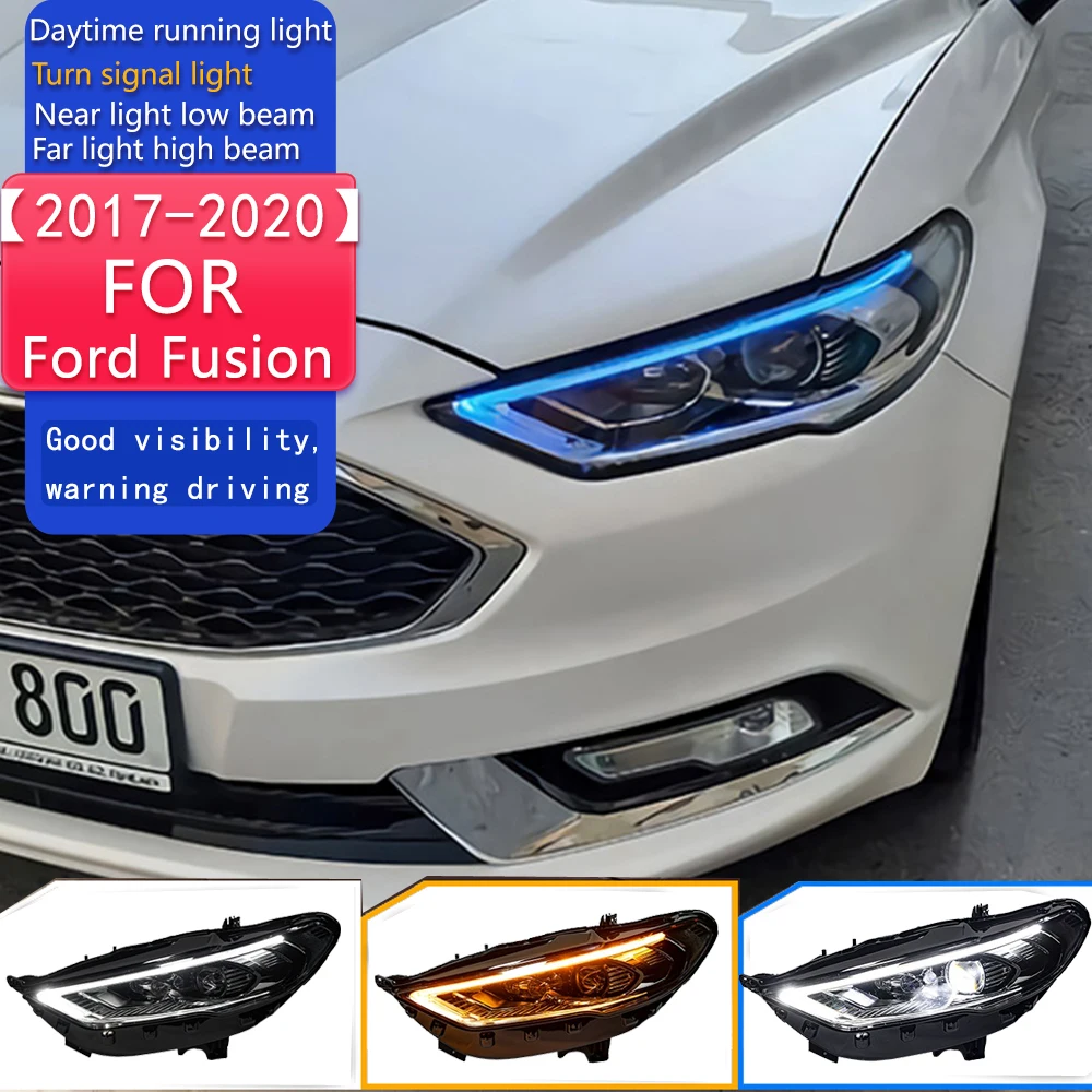 

Стайлинг автомобиля для фар Ford Fusion 2017-2020, светодиодные фары Mondeo, динамический сигнал, анимация, DRL, биксеноновые автоаксессуары