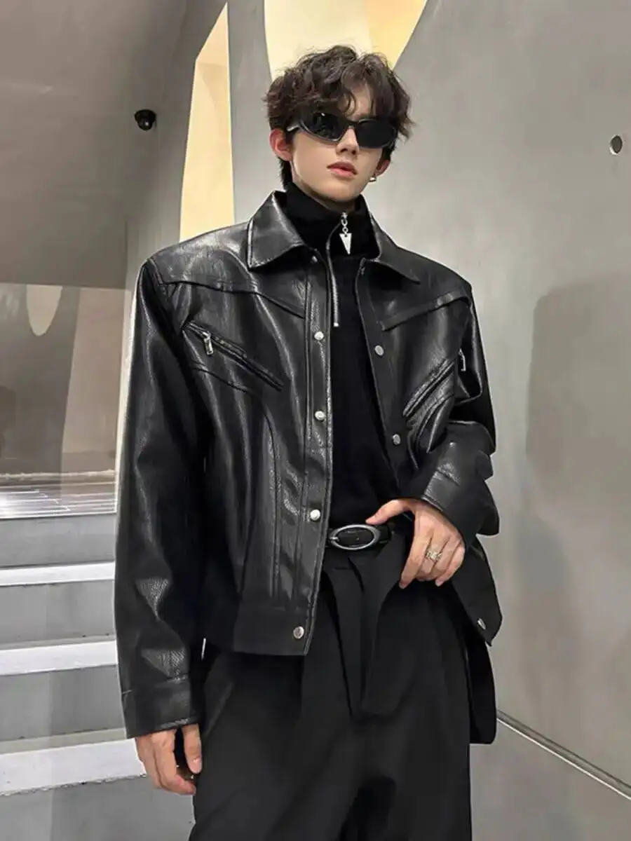 رجل دراجة نارية سترة معطف 2025 الخريف الشتاء الرجعية كلينفيت سترة جلدية قصيرة للجنسين العصرية كول التلبيب السائق نمط ملابس خارجية #1