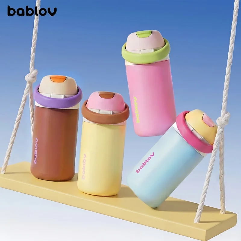 Bablov 420/600ML Thermal Mug 316 Stainless Steel Dual-drink Straw Cup Portable Ice Tumbler with Carry Loop Outdoor Travel Bottle