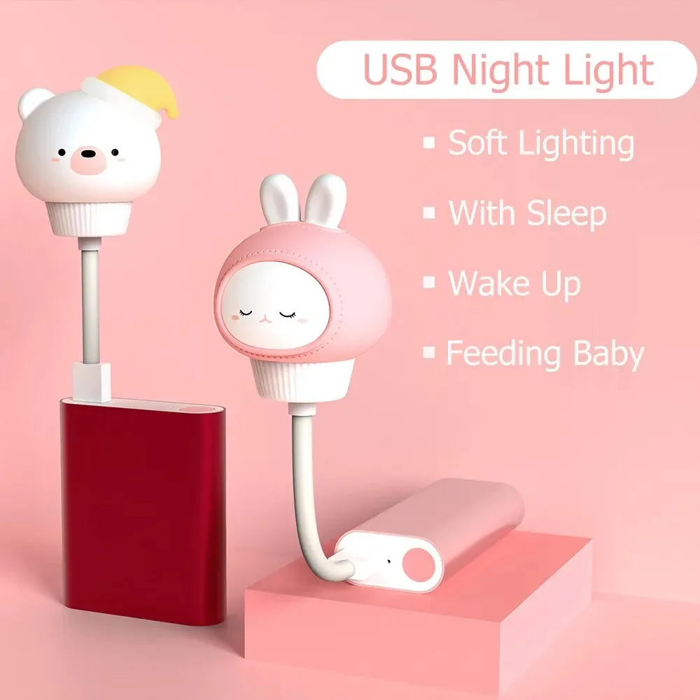 LED USB Night Light Cute Cartoon Night Lamp Bear Chick Kitten Light for Baby Kid Bedroom Decor Bedside Lamp Christmas Gift