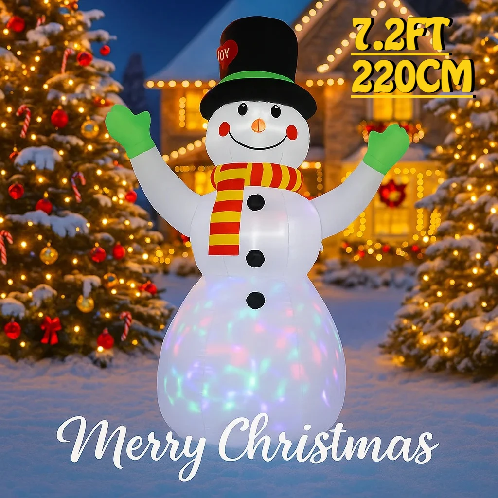 7,2 Fuß LED-Leuchten Schneemann aufblasbare Weihnachtsdekorationen Ornamente Lichter Außendekoration Hof Urlaub Party Dekor Spielzeug Schal