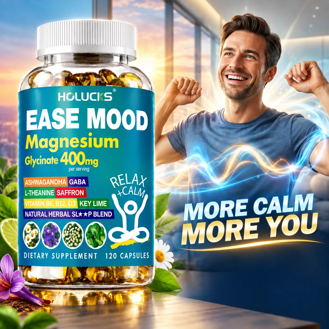 Magnesium Glycinate Relax Supplement, Ashwagandha L-Theanine GABA, Reduce Mental Fatigue, Release Muscle, Stay Calm & Quality