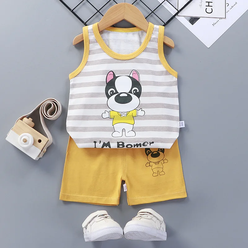 Summer Vest Boys Girls Pajamas Sets Cartoon Cotton Children Boy Girl Sleepwear Nightwear Kids Lightning Pyjamas Suit