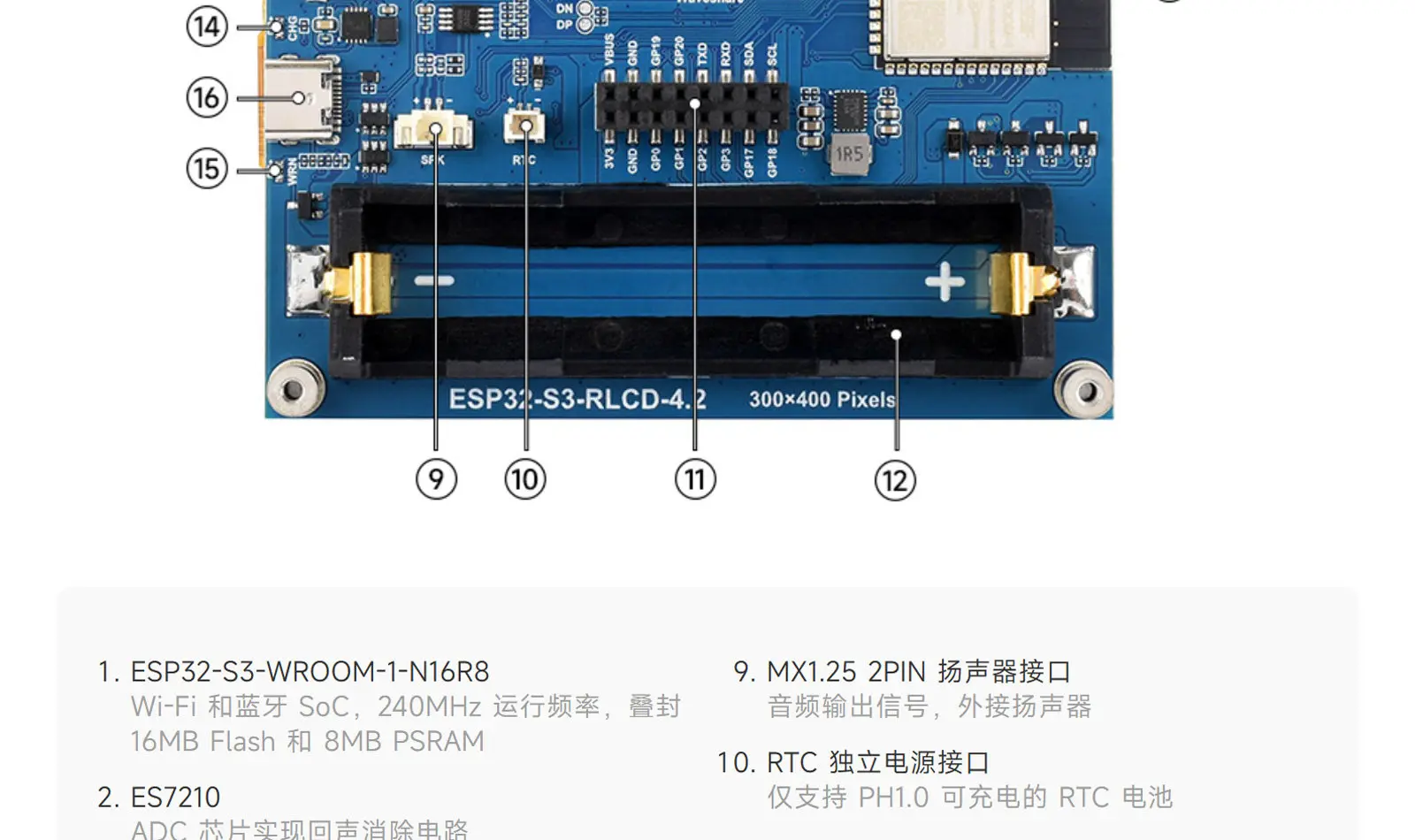 Płytka rozwojowa ESP32-S3 4.2 z pełnym ekranem odblaskowym, wyświetlacz podobny do E-Paperu RLCD, interakcja głosowa AI — zdjęcie produktu 4