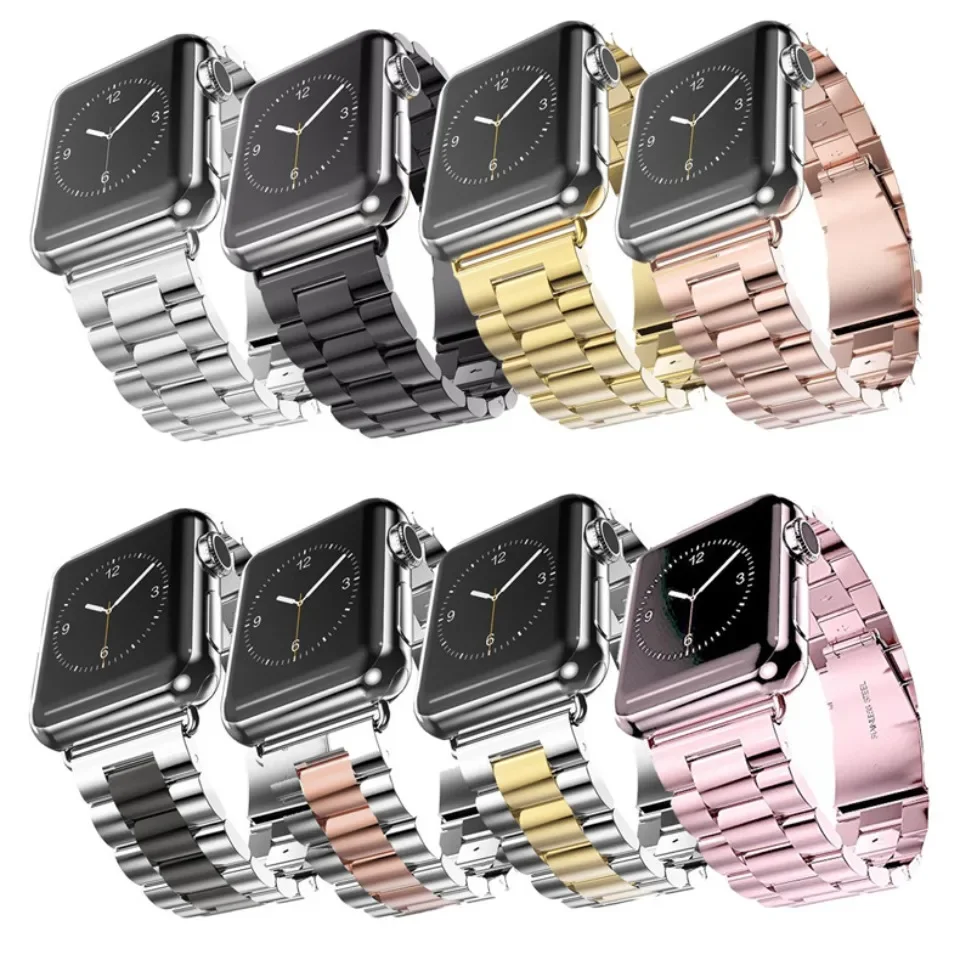 Suitable for Apple Watch Strap Metal Three Beads Stainless Steel Apple Smart Watch Strap iWatch 6th Generation Wrist Strap