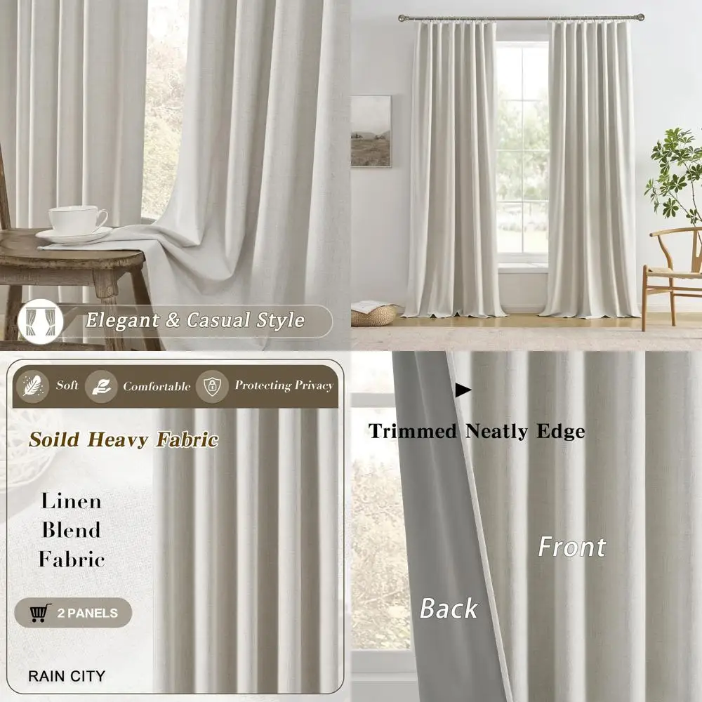 

Floor to Ceiling Blackout Curtains Set, 2-Panel Birch Design, 50x100 Inches, Pleated for Living Room