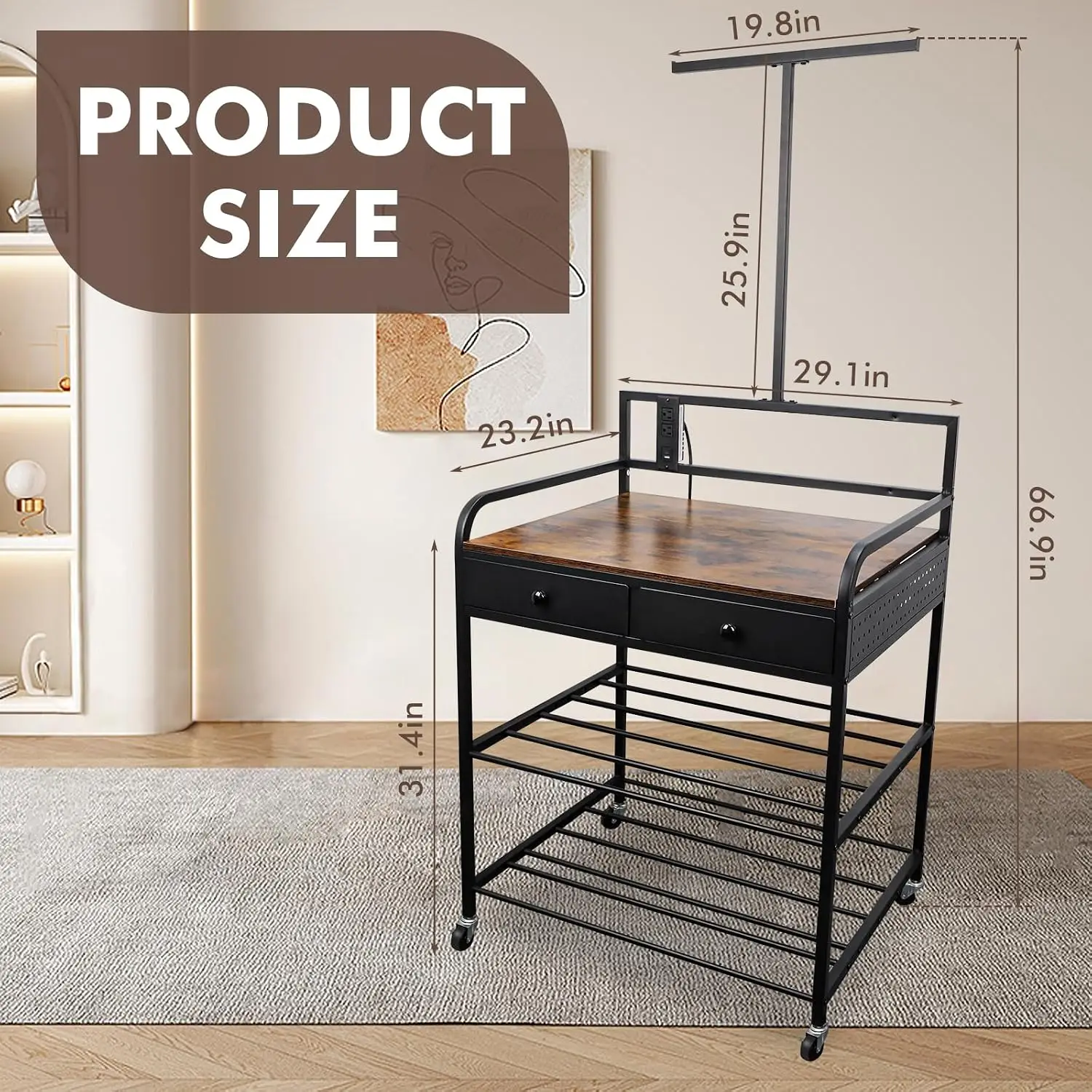 Heavy Duty 3D Printer Stand Filaments Storage Rack with Power Outlet,3D Printer Cart Desk,Rolling Filament Spool Holder,Multipos