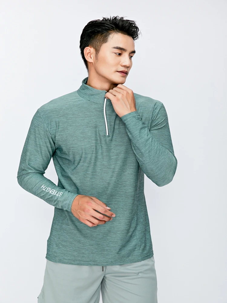 2024 New Men Long Sleeves T-Shirts Sport Running Quick Dry Breathable Training Clothes Half Zipper Gym Workout Thin Sweatshirt