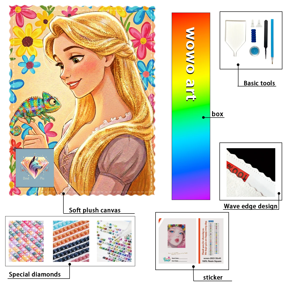 【Piu Diamond Art】Kit de estampado de diamantes de resina 100% FD+AB+XC, diseño Niña y Camaleón, una obra maestra perfecta que vale la pena comprar