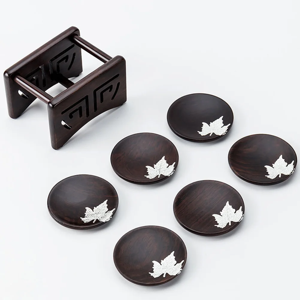 

Round Wooden Coasters 7pcs for Coffee Tea Wine Beer Glass Cup Mat with Holder Kitchen Barware Dining Essentials