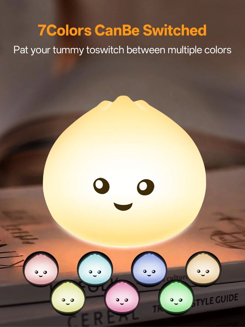 GGbingo Sleeping Light Rechargeable Steamed Bun Night Light Silicone Cute Eye-Protective Lamp Light for Bedroom Ambient Light