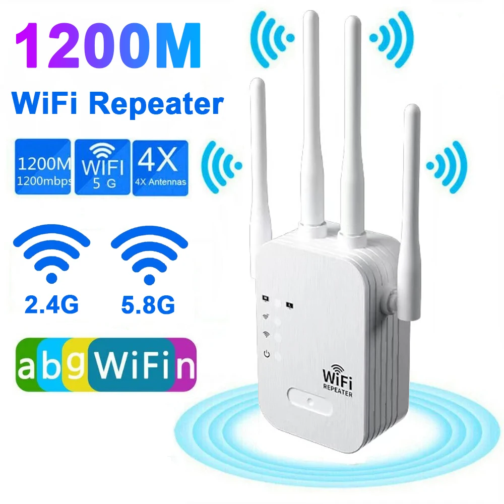 5Ghz Wireless WiFi Repeater 1200Mbps Router WiFi Extender Amplifier 2.4G/5G Dual-band Signal Booster Long Range Network Router